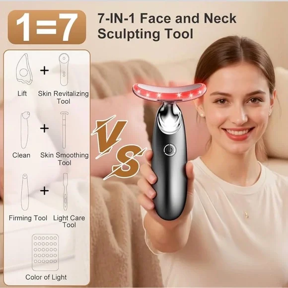 Red Light for Face and Neck, 7-in-1 Face Massager Tool